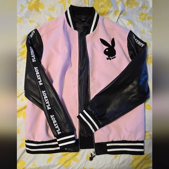 PLAYBOY Pink and Black Letterman Jacket - Picture 2 of 4